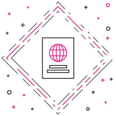 Beyaz arkaplanda biyometrik veri simgesine sahip satır pasaportu izole edildi. Kimlik Belgesi. Renkli taslak konsepti. Vektör İllüstrasyonu.