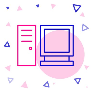 Çizgi Bilgisayar monitörü simgesi beyaz arkaplanda izole edildi. Bilgisayar bileşeni işareti. Renkli taslak konsepti. Vektör İllüstrasyonu.