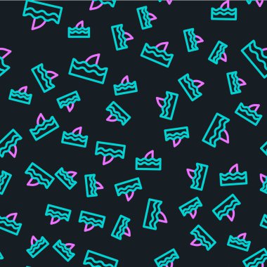 Okyanus dalgası ikonundaki çizgi köpekbalığı yüzgeci siyah arkaplanda izole edilmiş. Vektör.