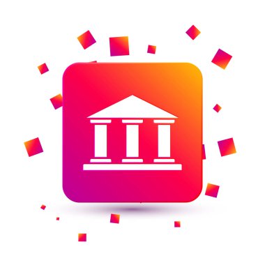 Beyaz Müze binası simgesi beyaz arkaplanda izole edildi. Kare renk düğmesi. Vektör İllüstrasyonu.