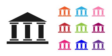 Siyah Müze binası simgesi beyaz arkaplanda izole edildi. Simgeleri renklendirin. Vektör İllüstrasyonu.