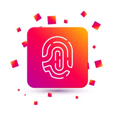 Beyaz parmak izi simgesi beyaz arkaplanda izole edildi. Kimlik uygulaması simgesi. Kimlik işareti. Kimliğe dokun. Kare renk düğmesi. Vektör.