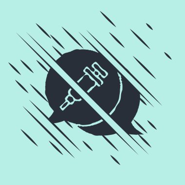 Uyuşturucu ikonuna olan siyah bağımlılık yeşil arka planda izole edilmiş. Eroin, uyuşturucu, bağımlılık, yasadışı. Elinde şırınga ve ilaç olan hasta bir keş. Arıza tarzı. Vektör.