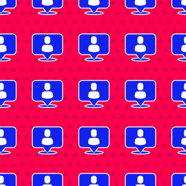 Mavi kafa avlama ikonu kırmızı arka planda izole edilmiş kusursuz desen. İş hedefi ya da İstihdam tabelası. İş için insan kaynakları ve adam toplama. Vektör.