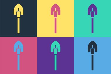 Pop Art Shovel simgesi renk arkaplanında izole edildi. Bahçe aletleri. Bahçecilik, tarım, çiftçilik aleti. Vektör.