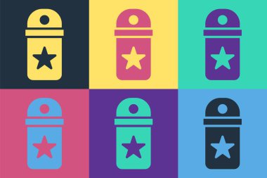 Pop sanat sembolü renk arkaplanında izole edildi. Askeri rozet işareti. Vektör.