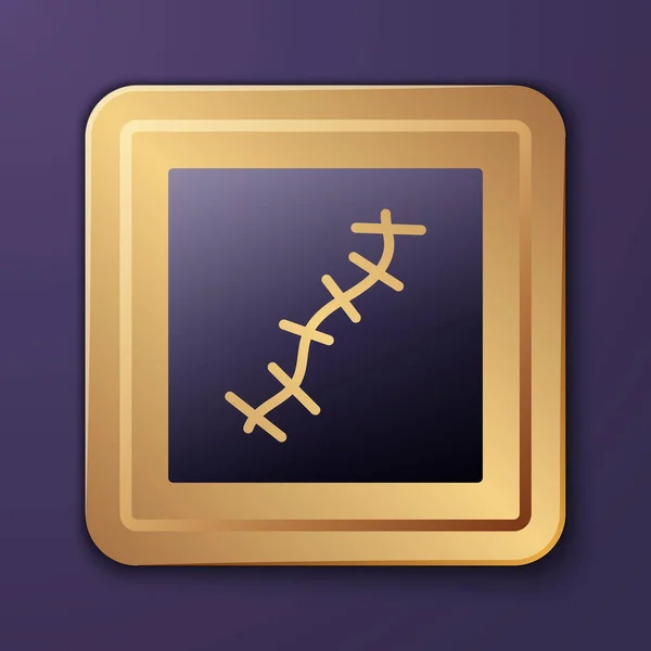 Purple Scar with suture icon isolated on purple background. Gold square button. Vector.