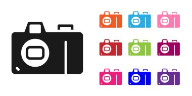 Beyaz arkaplanda siyah fotoğraf makinesi simgesi izole edildi. Fotoğraf makinesi simgesi. Simgeleri renklendirin. Vektör.