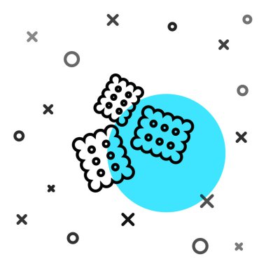 Siyah çizgi bisküvi simgesi beyaz arkaplanda izole edildi. Tatlı kurabiye. Rastgele dinamik şekiller. Vektör İllüstrasyonu.