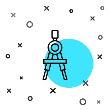 Beyaz arkaplanda siyah çizgi çizim simgesi izole edildi. Pusula işareti. Çizim ve eğitim araçları. Geometrik alet. Rastgele dinamik şekiller. Vektör.