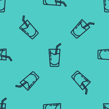 Siyah çizgi kokteyl ve alkol ikonu yeşil arka planda izole edilmiş kusursuz desen. Vektör.