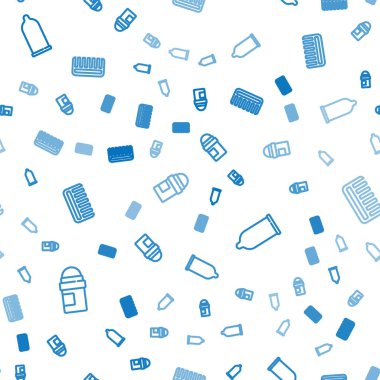 Terleme önleyici deodorant rulo, prezervatif ve saç fırçasını pürüzsüz desene ayarlayın. Vektör.