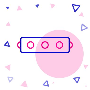 Beyaz arka planda izole edilmiş deri kemer simgesi olan çizgi silikon topu ağzı. Fetiş aksesuarı. Erkekler ve kadınlar için seks oyuncağı. Renkli taslak konsepti. Vektör İllüstrasyonu.