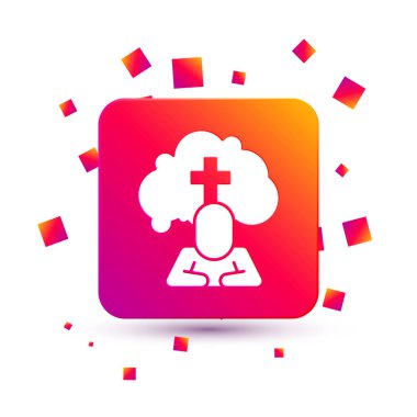 Beyaz adam, beyaz arka planda izole edilmiş cenaze kederi simgesini gömdü. Üzüntü, üzüntü, keder, ölüm duygusu. Kare renk düğmesi. Vektör.