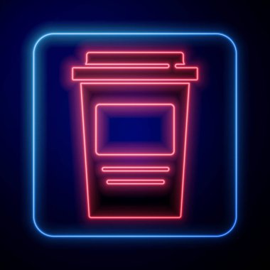 Mavi arka planda izole edilmiş parlak neon kahve fincanı. Vektör.