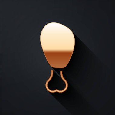 Siyah arka planda altın tavuk bacak ikonu izole edildi. Tavuk budu. Uzun gölge tarzı. Vektör.