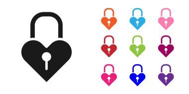 Siyah Kale, beyaz arka planda izole edilmiş kalp simgesi şeklinde. Aşk sembolü ve anahtar deliği işareti. 8 Mart. Mutlu Kadın Günleri. Simgeleri renklendirin. Vektör.