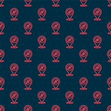 Kırmızı çizgi pusula simgesi siyah arkaplanda izole edilmiş. Rüzgâr yön bulma sembolü. Rüzgar gül işareti. Vektör.