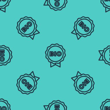 Siyah çizgi Banner, etiket, etiket, biyoyeşil sağlıklı yiyecek ikonu için logo yeşil arka planda izole edilmiş pürüzsüz desen. Organik ürün. Sağlıklı yemek etiketi. Vektör.