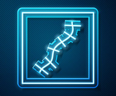 Mavi arka planda izole edilmiş dikiş simgesi olan parlak neon çizgisi Scar. Vektör.