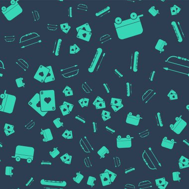 Kano, kano ve kürek, Vahşi Batı örtülü vagon, iskambil kâğıdı, ok ve yay, dikişsiz desen. Vektör.