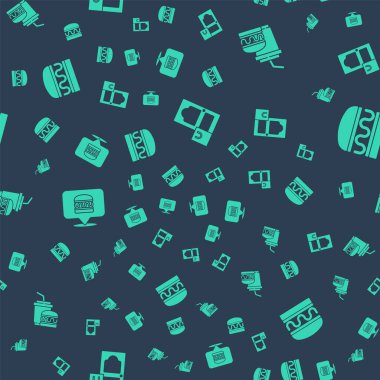 Çevrimiçi sipariş ve teslimat, kağıt cam burger ve Burger 'i kusursuz bir şekilde ayarlayın. Vektör.