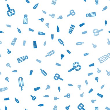 Hijyenik tampon, tırnak makası ve diş macunu tüpünü kusursuz desene ayarlayın. Vektör.