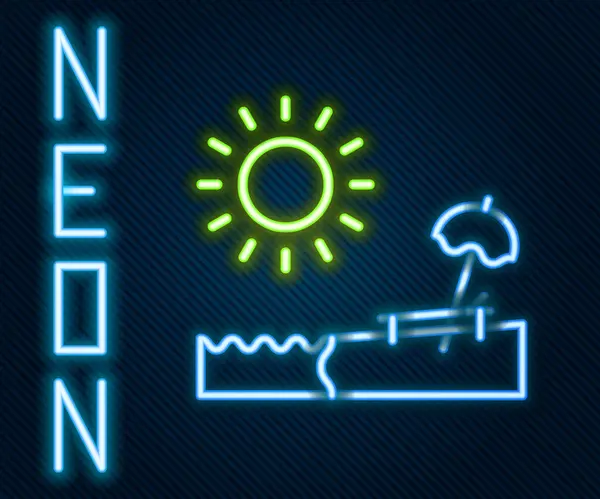 Λαμπερό Neon Line Παραλία Ομπρέλα Και Καρέκλα Εικονίδιο Απομονώνονται Μαύρο — Διανυσματικό Αρχείο