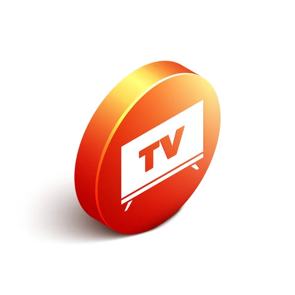 Isometric Smart Icon Isolated White Background Television Sign Orange Circle — Stock Vector