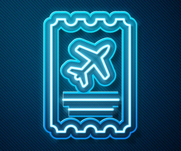 Leuchtendes Neonfarbenes Airline Ticketsymbol Auf Blauem Hintergrund Flugticket Vektorillustration — Stockvektor