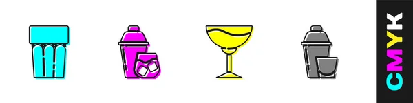 Set Glas Mit Wasser Cocktailshaker Weinglas Und Symbol Vektor — Stockvektor
