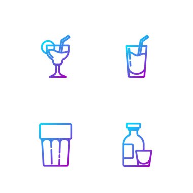 Alkol, rom, bardakta su, kokteyl ve içki. Renk simgeleri. Vektör.