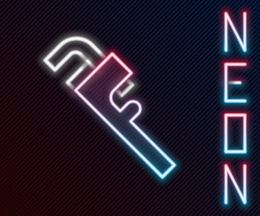 Parlayan neon hattı Boru Anahtarı simgesi siyah arkaplanda izole edildi. Renkli taslak konsepti. Vektör İllüstrasyonu.