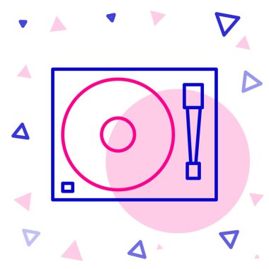 Beyaz arkaplanda izole edilmiş vinil disk simgesine sahip çizgi vinili oynatıcı. Renkli taslak konsepti. Vektör İllüstrasyonu.