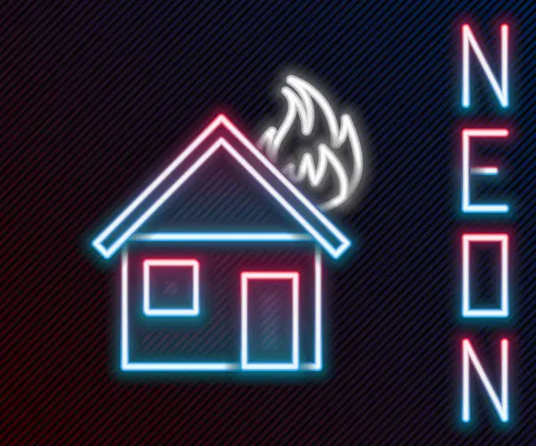Ragyogó Neon Vonal Tűz Égő Ház Ikon Elszigetelt Fekete Alapon — Stock Vector