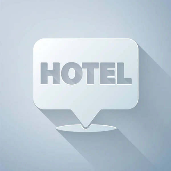 Papiergeschnittene Lage Hotel Symbol Isoliert Auf Grauem Hintergrund Konzeptsymbol Für — Stockvektor