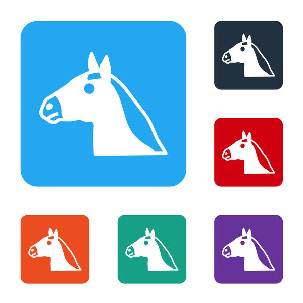 White Horse head icon isolated on white background. Animal symbol. Set icons in color square buttons. Vector.