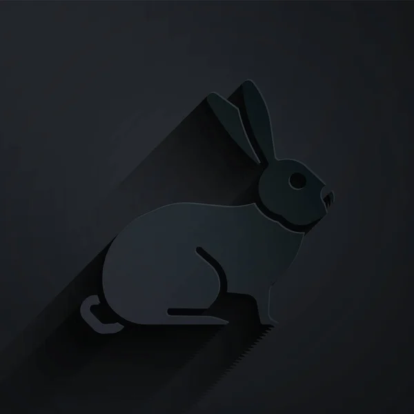 Papiergeschnittenes Kaninchensymbol Isoliert Auf Schwarzem Hintergrund Papierkunst Vektor — Stockvektor