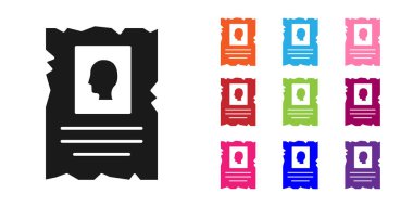 Siyah Aranıyor afişi beyaz arka planda izole edilmiş. Ödül parası. Ölü ya da diri, kanun kaçağı. Simgeleri renklendirin. Vektör.