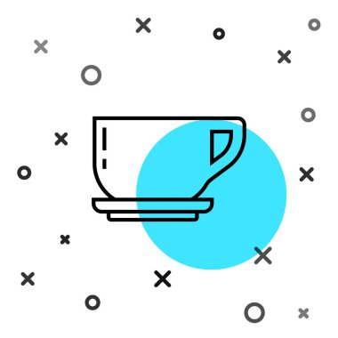 Siyah çizgi kahve fincanı simgesi beyaz arkaplanda izole edilmiş. Çay fincanı. Sıcak içecek kahvesi. Rastgele dinamik şekiller. Vektör İllüstrasyonu.