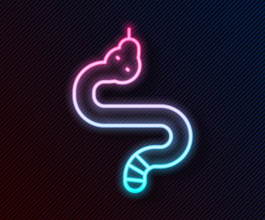 Parlayan neon hattı Yılan simgesi siyah arkaplanda izole edildi. Vektör.