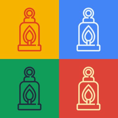 Pop Art Line Kamp feneri ikonu renk arkaplanında izole edildi. Mutlu Cadılar Bayramı Partisi. Vektör.