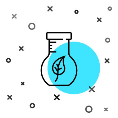 Siyah çizgi test tüpü ve beyaz arka planda izole edilmiş kimyasal test ikonu. Laboratuvar cam levhası. Rastgele dinamik şekiller. Vektör.