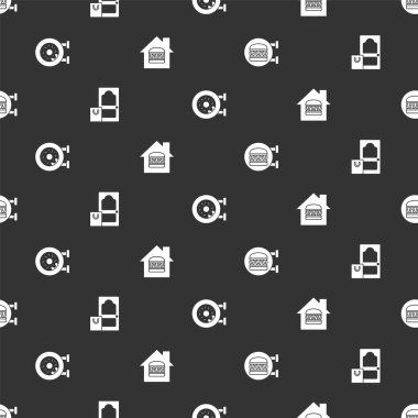 Çevrimiçi hamburger siparişi ver, ve, Donut ve kusursuz desen. Vektör.