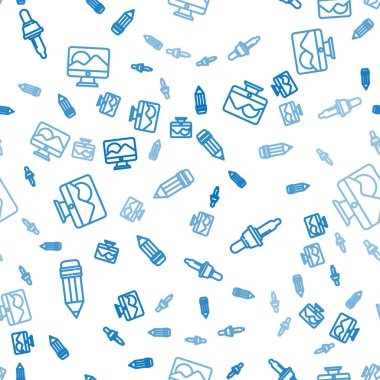 Silgi, Pipette ve Bilgisayar monitörlü kalem satırını pürüzsüz desen üzerine ayarla. Vektör.