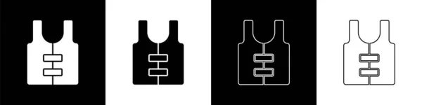 Set Icono Chaleco Salvavidas Aislado Sobre Fondo Blanco Negro Icono — Vector de stock