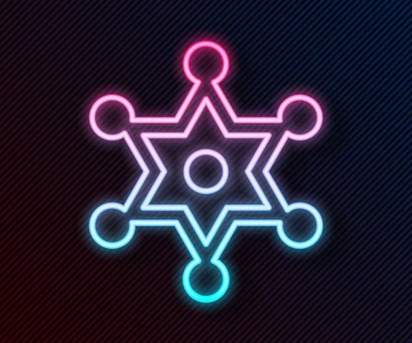 Ragyogó Neon Vonal Hexagram Seriff Ikon Elszigetelt Fekete Háttérrel Rendőrjelvény — Stock Vector