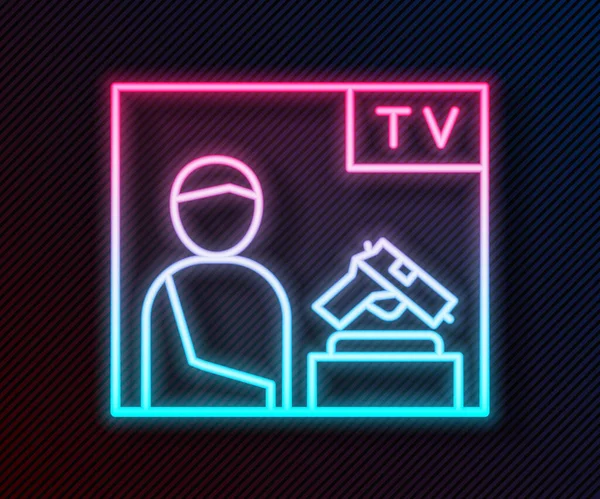 Brillante Línea Neón Icono Arma Publicitaria Televisión Aislado Sobre Fondo — Vector de stock