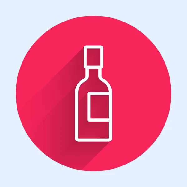 Белая Линия Иконка Бутылки Шампанского Изолирована Длинной Тенью Кнопка Красного — стоковый вектор