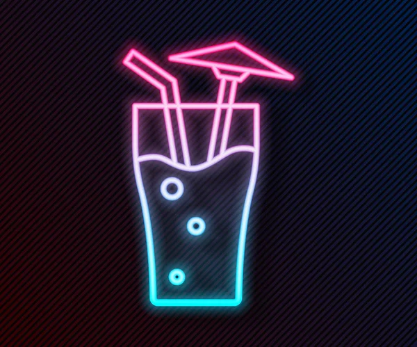 Parlak Neon Hattı Siyah Arka Planda Şemsiye Ikonu Olan Kokteyl — Stok Vektör